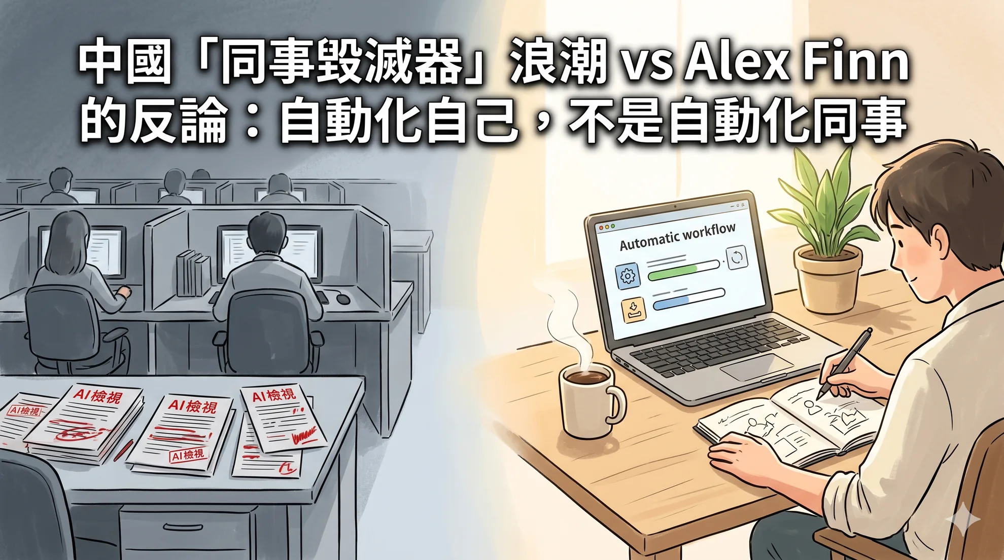 中國「同事毀滅器」浪潮 vs Alex Finn 的反論：自動化自己，不是自動化同事