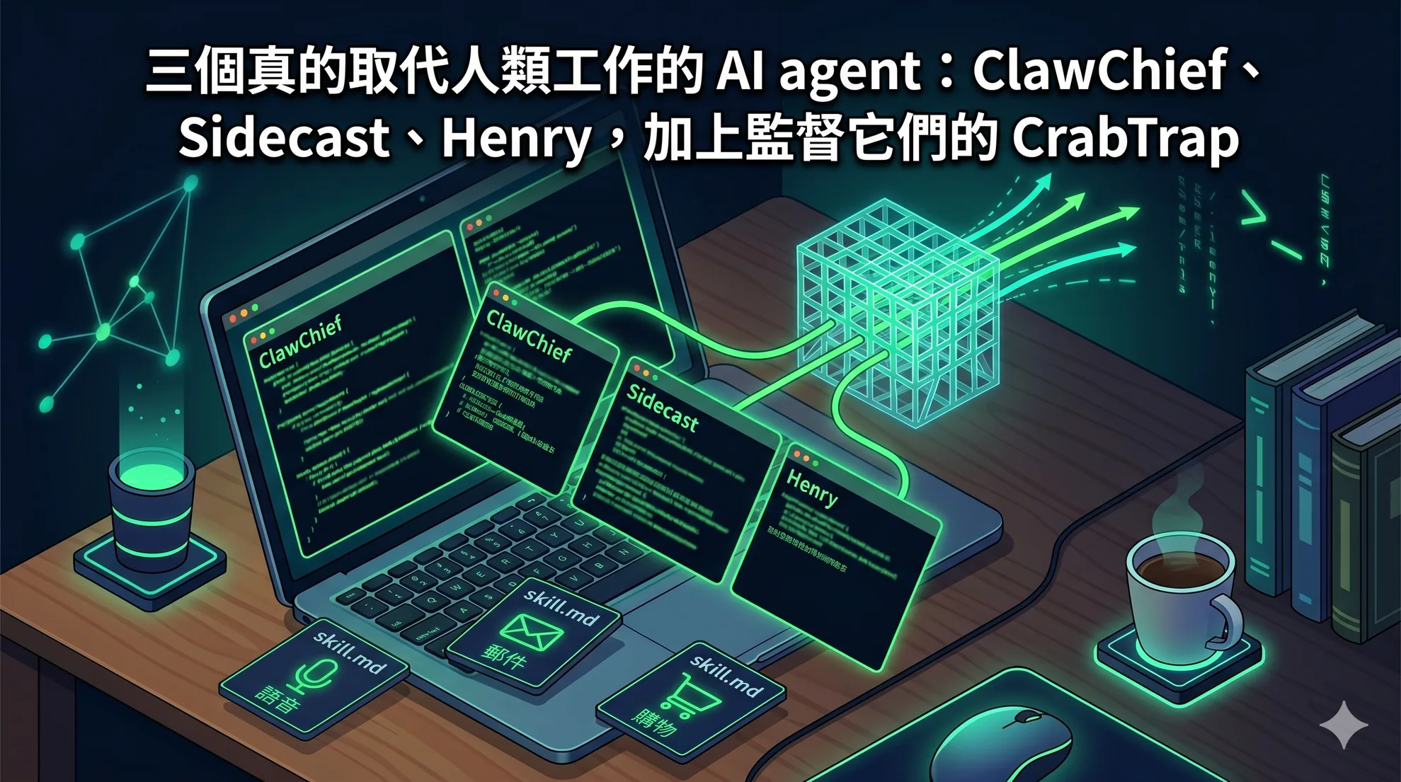 三個真的取代人類工作的 AI agent:ClawChief、Sidecast、Henry,加上監督它們的 CrabTrap