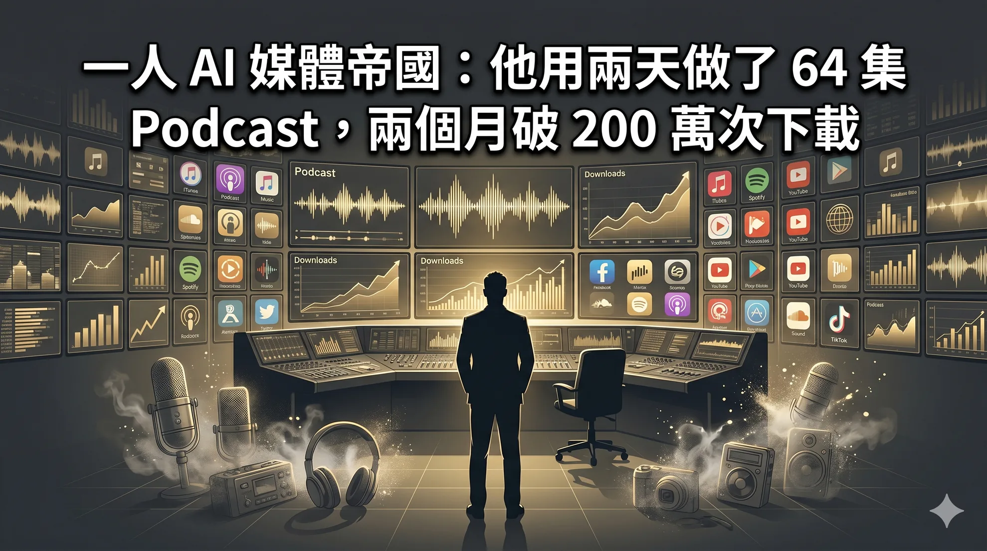 一人 AI 媒體帝國：他用兩天做了 64 集 Podcast，兩個月破 200 萬次下載