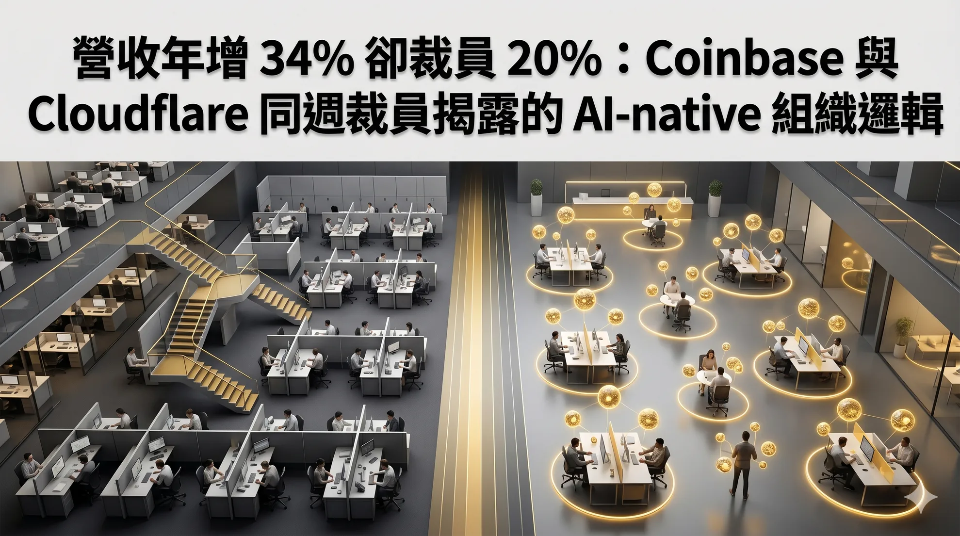 營收年增 34% 卻裁員 20%：Coinbase 與 Cloudflare 同週裁員揭露的 AI-native 組織邏輯