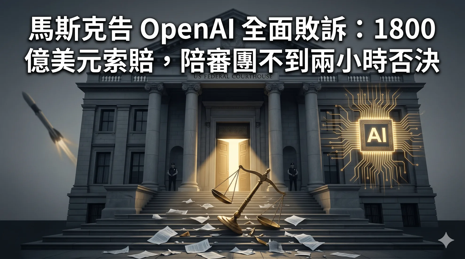 馬斯克告 OpenAI 全面敗訴：1800 億美元索賠，陪審團不到兩小時否決