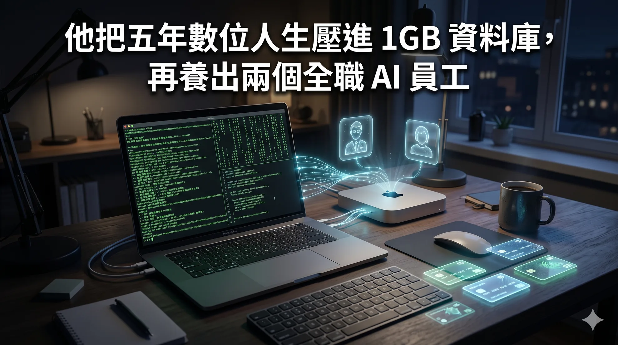他把五年數位人生壓進 1GB 資料庫,再養出兩個全職 AI 員工