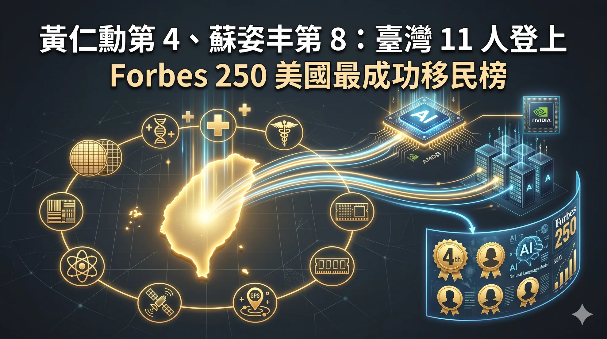 黃仁勳第 4、蘇姿丰第 8：臺灣 11 人登上 Forbes 250 美國最成功移民榜