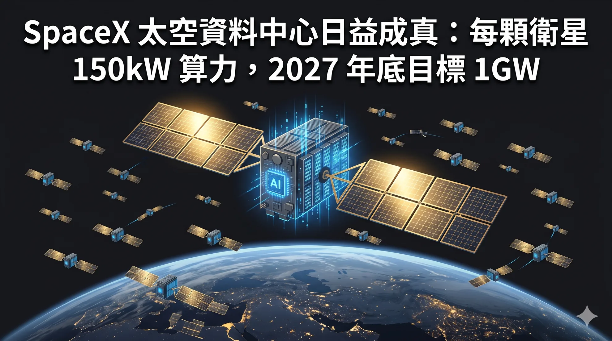 SpaceX 太空資料中心日益成真：每顆衛星 150kW 算力，2027 年底目標 1GW